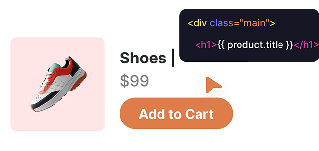 Shopify store design and development - Product page mockup with add to cart button and source code